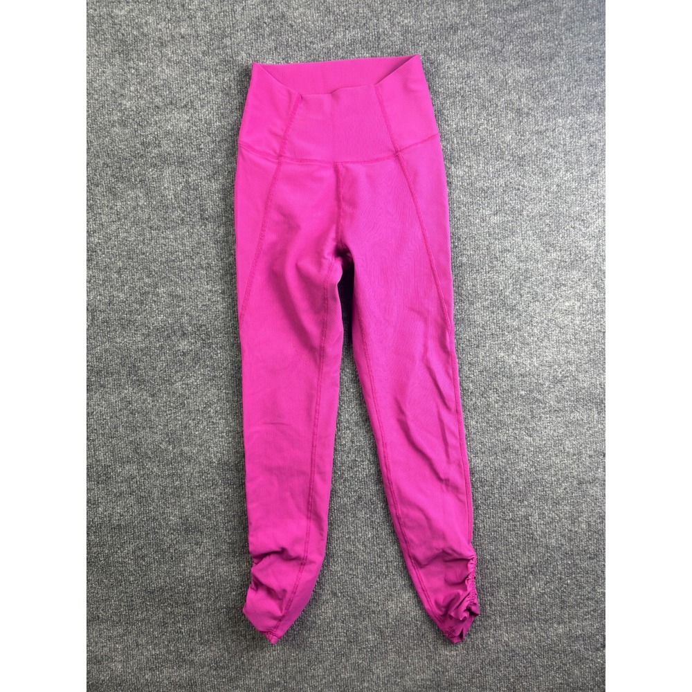 Wilo The Label Ribbed Leggings Womens XS Magenta Pink Ruched Ankle Activewear